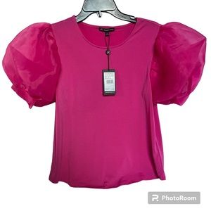 Adrianna Papell Crew Neck Pleated
3/4 Sleeve Smocked Cuff Pink Top in size S